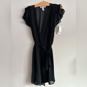 Oscar de la Renta Black Women’s Pink Label Sheer Wrap Robe Ruffle Sleeve Size S